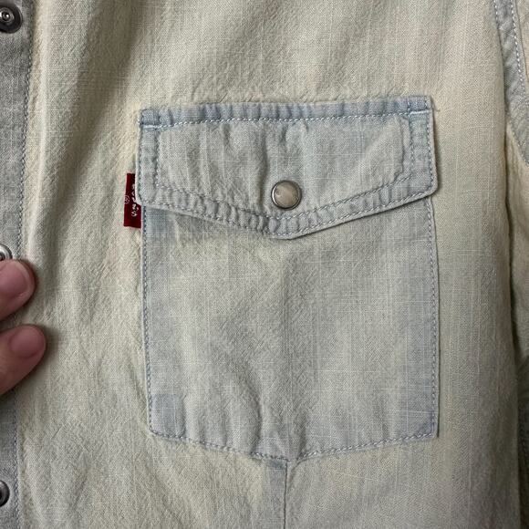 Mens Levi Vintage Green Distressed Pearl Button Up Size Small - Picture 4 of 7